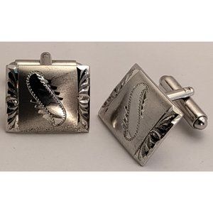 Vintage Signed P&K Solid Sterling Silver Hand Engraved Cufflinks